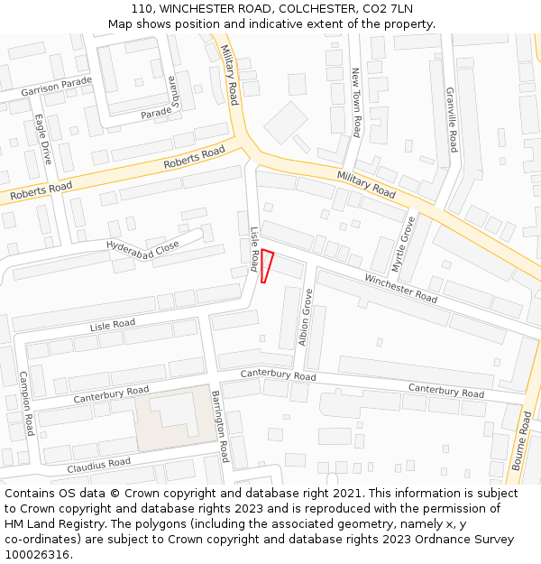 110, WINCHESTER ROAD, COLCHESTER, CO2 7LN: Location map and indicative extent of plot