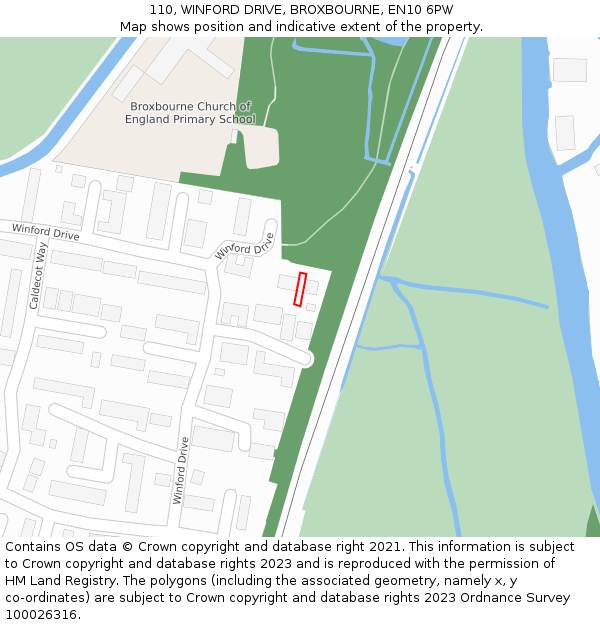110, WINFORD DRIVE, BROXBOURNE, EN10 6PW: Location map and indicative extent of plot