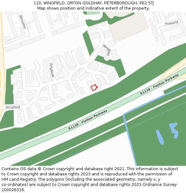 110, WINGFIELD, ORTON GOLDHAY, PETERBOROUGH, PE2 5TJ: Location map and indicative extent of plot