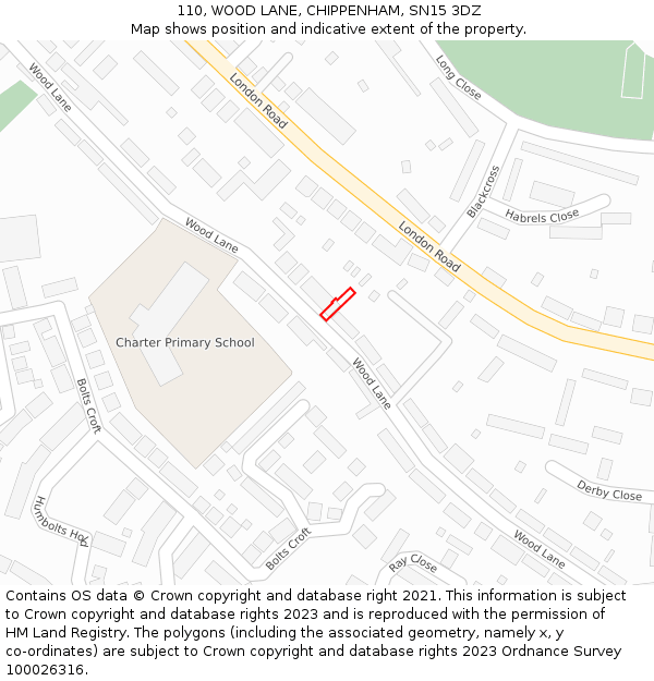 110, WOOD LANE, CHIPPENHAM, SN15 3DZ: Location map and indicative extent of plot