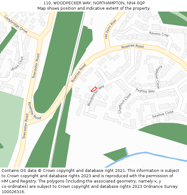 110, WOODPECKER WAY, NORTHAMPTON, NN4 0QP: Location map and indicative extent of plot