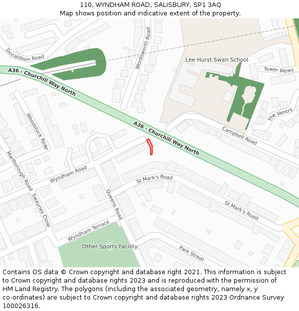 110, WYNDHAM ROAD, SALISBURY, SP1 3AQ: Location map and indicative extent of plot