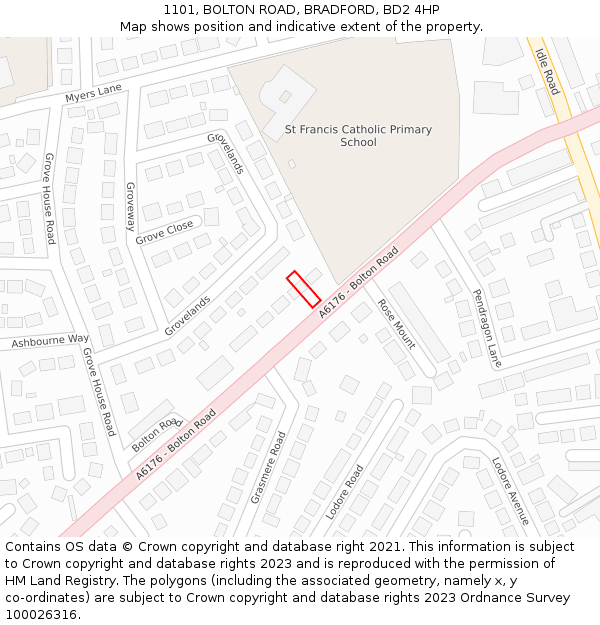1101, BOLTON ROAD, BRADFORD, BD2 4HP: Location map and indicative extent of plot