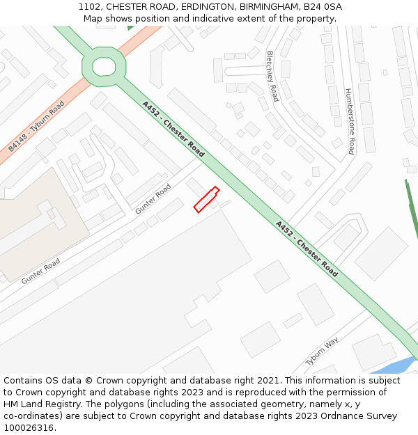 1102, CHESTER ROAD, ERDINGTON, BIRMINGHAM, B24 0SA: Location map and indicative extent of plot