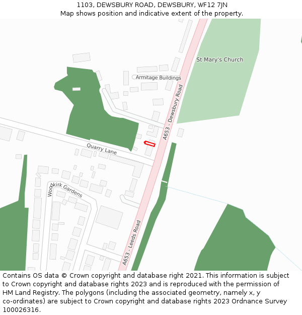 1103, DEWSBURY ROAD, DEWSBURY, WF12 7JN: Location map and indicative extent of plot