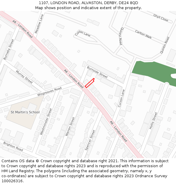 1107, LONDON ROAD, ALVASTON, DERBY, DE24 8QD: Location map and indicative extent of plot