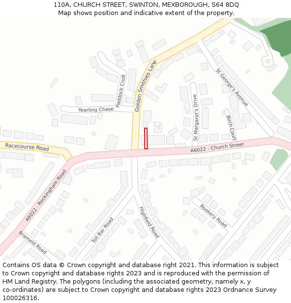 110A, CHURCH STREET, SWINTON, MEXBOROUGH, S64 8DQ: Location map and indicative extent of plot