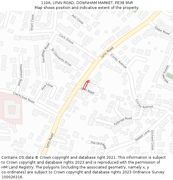 110A, LYNN ROAD, DOWNHAM MARKET, PE38 9NR: Location map and indicative extent of plot