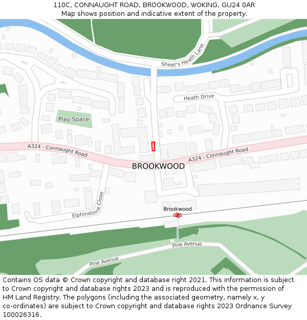 110C, CONNAUGHT ROAD, BROOKWOOD, WOKING, GU24 0AR: Location map and indicative extent of plot