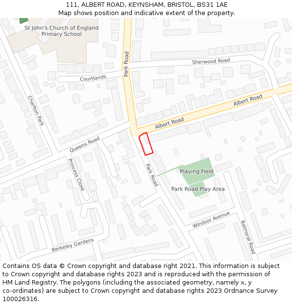 111, ALBERT ROAD, KEYNSHAM, BRISTOL, BS31 1AE: Location map and indicative extent of plot