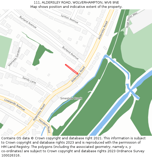 111, ALDERSLEY ROAD, WOLVERHAMPTON, WV6 9NE: Location map and indicative extent of plot
