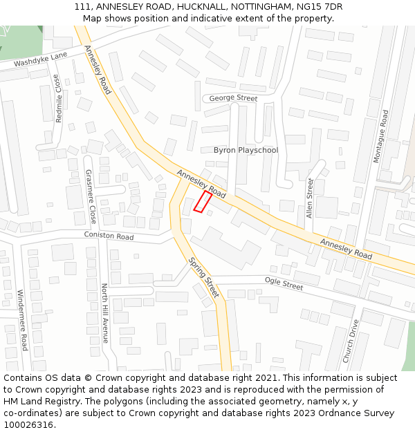 111, ANNESLEY ROAD, HUCKNALL, NOTTINGHAM, NG15 7DR: Location map and indicative extent of plot