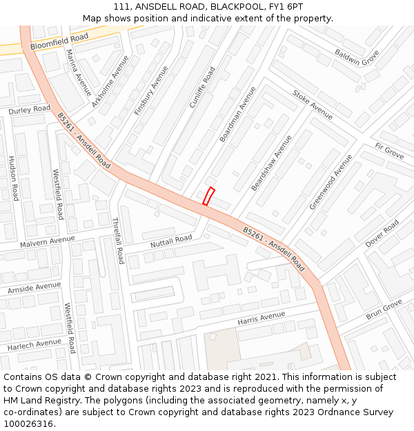111, ANSDELL ROAD, BLACKPOOL, FY1 6PT: Location map and indicative extent of plot