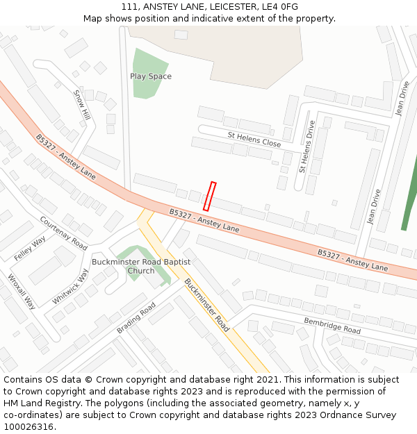 111, ANSTEY LANE, LEICESTER, LE4 0FG: Location map and indicative extent of plot
