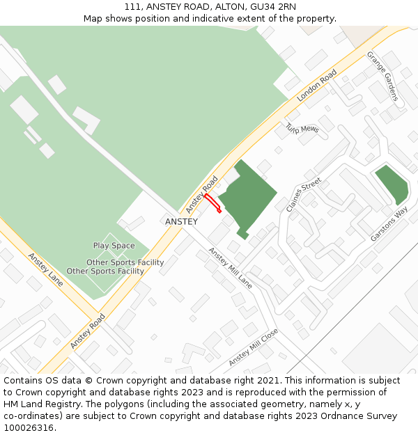 111, ANSTEY ROAD, ALTON, GU34 2RN: Location map and indicative extent of plot