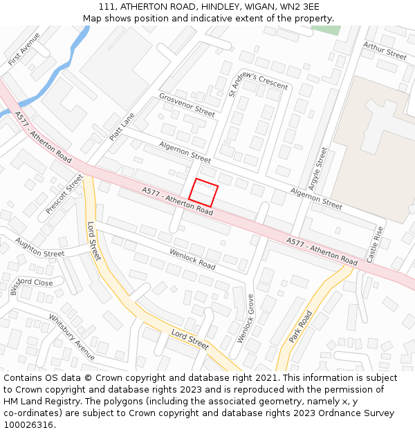 111, ATHERTON ROAD, HINDLEY, WIGAN, WN2 3EE: Location map and indicative extent of plot