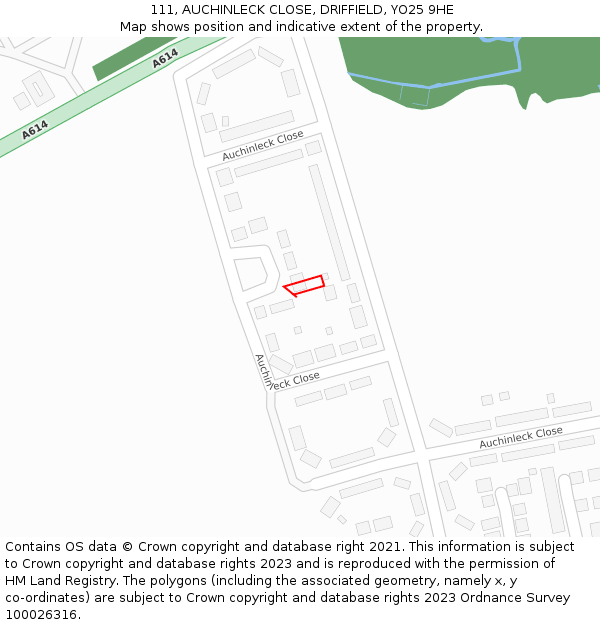 111, AUCHINLECK CLOSE, DRIFFIELD, YO25 9HE: Location map and indicative extent of plot