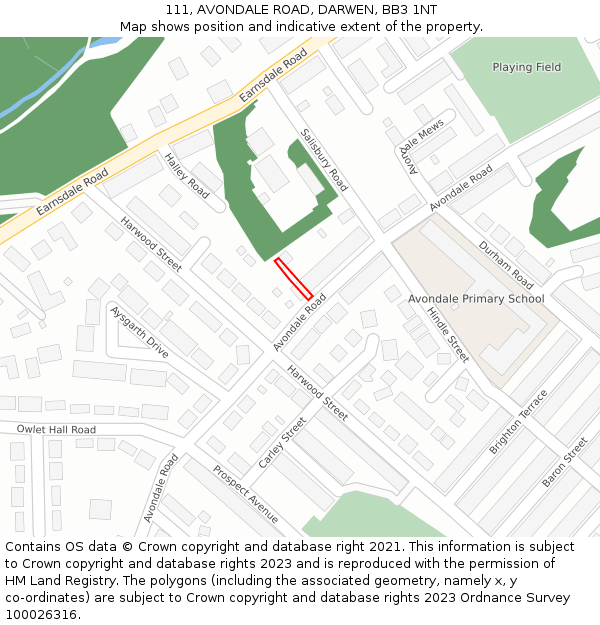 111, AVONDALE ROAD, DARWEN, BB3 1NT: Location map and indicative extent of plot