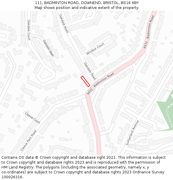 111, BADMINTON ROAD, DOWNEND, BRISTOL, BS16 6BY: Location map and indicative extent of plot