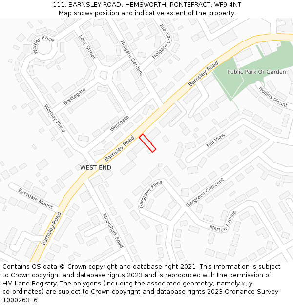 111, BARNSLEY ROAD, HEMSWORTH, PONTEFRACT, WF9 4NT: Location map and indicative extent of plot