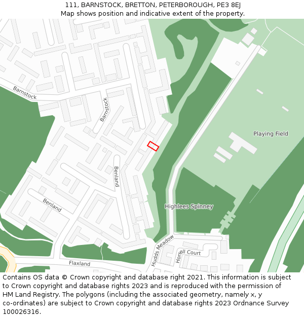 111, BARNSTOCK, BRETTON, PETERBOROUGH, PE3 8EJ: Location map and indicative extent of plot