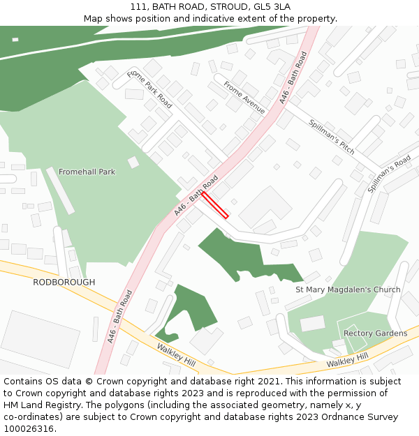 111, BATH ROAD, STROUD, GL5 3LA: Location map and indicative extent of plot