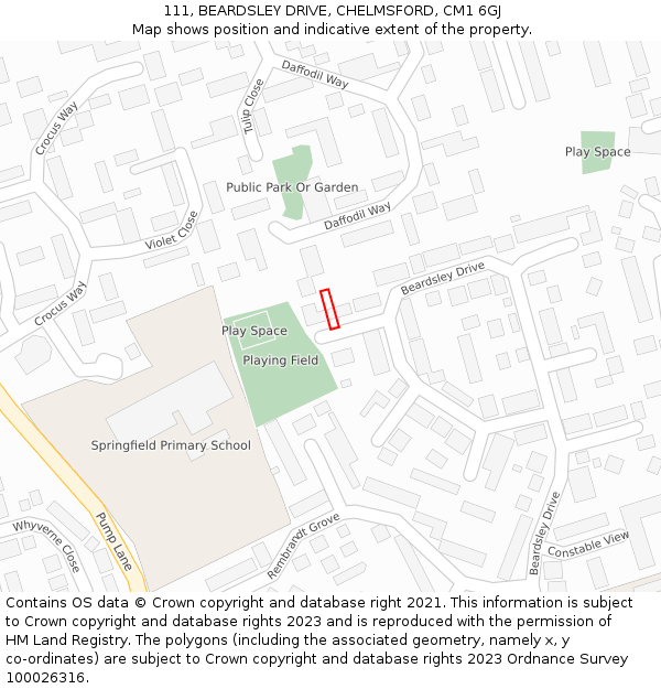 111, BEARDSLEY DRIVE, CHELMSFORD, CM1 6GJ: Location map and indicative extent of plot