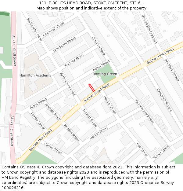 111, BIRCHES HEAD ROAD, STOKE-ON-TRENT, ST1 6LL: Location map and indicative extent of plot