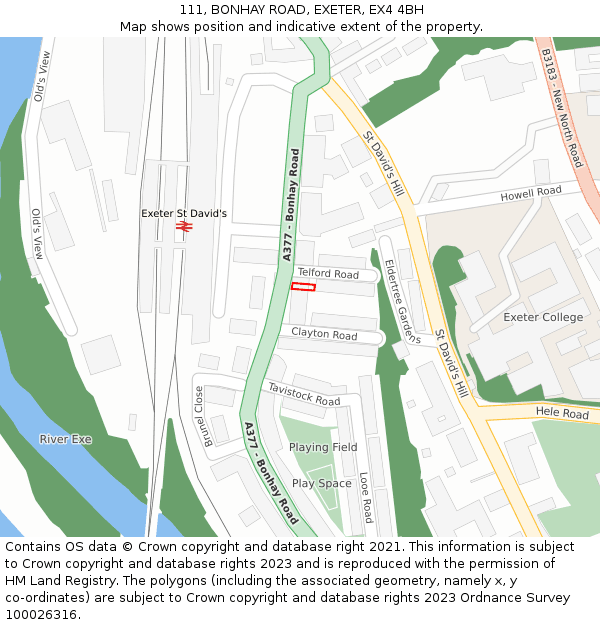 111, BONHAY ROAD, EXETER, EX4 4BH: Location map and indicative extent of plot