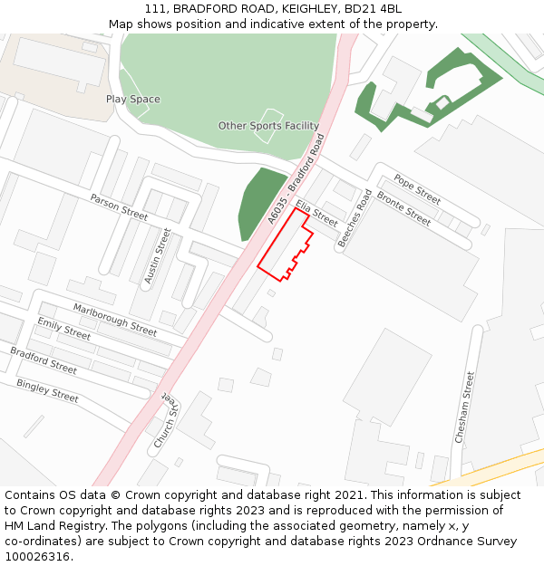 111, BRADFORD ROAD, KEIGHLEY, BD21 4BL: Location map and indicative extent of plot