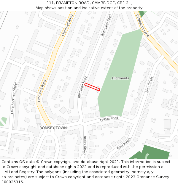 111, BRAMPTON ROAD, CAMBRIDGE, CB1 3HJ: Location map and indicative extent of plot