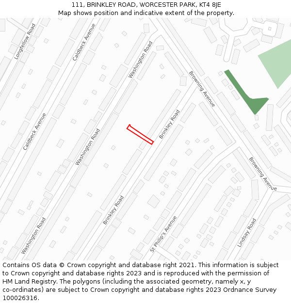 111, BRINKLEY ROAD, WORCESTER PARK, KT4 8JE: Location map and indicative extent of plot