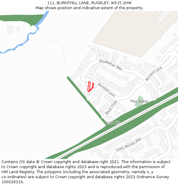 111, BURNTHILL LANE, RUGELEY, WS15 2HW: Location map and indicative extent of plot
