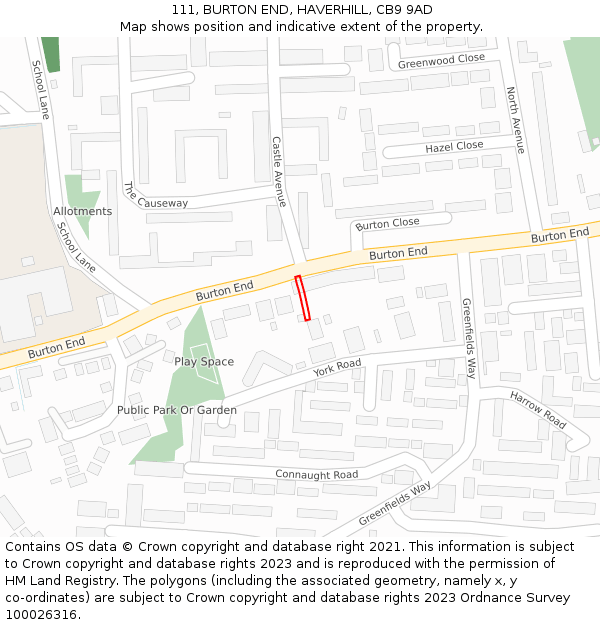 111, BURTON END, HAVERHILL, CB9 9AD: Location map and indicative extent of plot