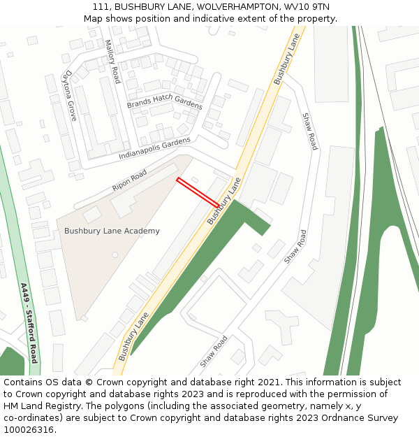 111, BUSHBURY LANE, WOLVERHAMPTON, WV10 9TN: Location map and indicative extent of plot