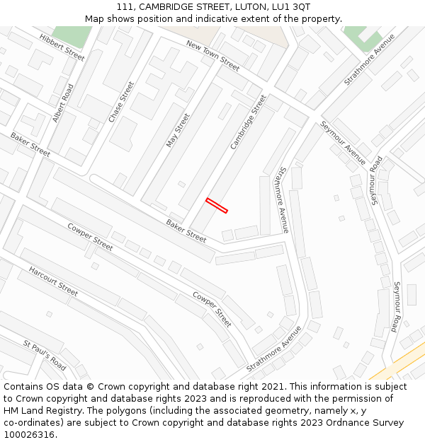111, CAMBRIDGE STREET, LUTON, LU1 3QT: Location map and indicative extent of plot