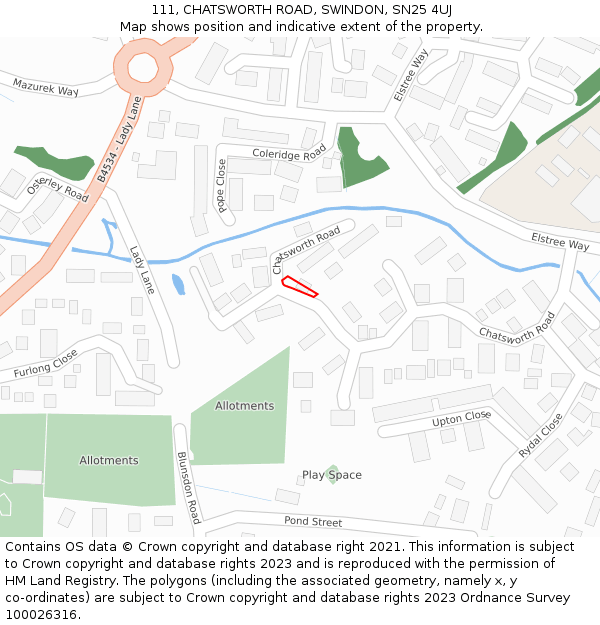 111, CHATSWORTH ROAD, SWINDON, SN25 4UJ: Location map and indicative extent of plot