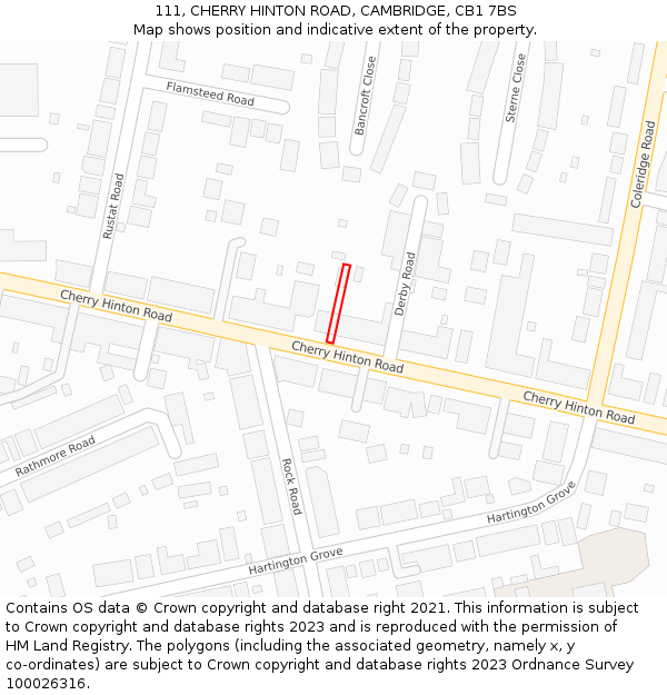 111, CHERRY HINTON ROAD, CAMBRIDGE, CB1 7BS: Location map and indicative extent of plot