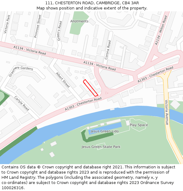 111, CHESTERTON ROAD, CAMBRIDGE, CB4 3AR: Location map and indicative extent of plot