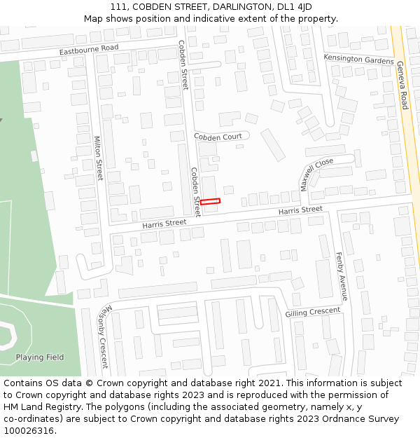 111, COBDEN STREET, DARLINGTON, DL1 4JD: Location map and indicative extent of plot