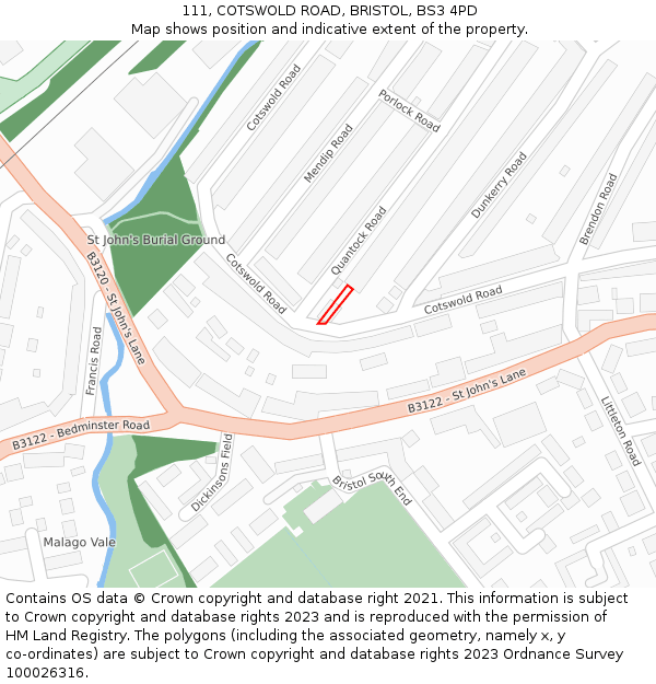 111, COTSWOLD ROAD, BRISTOL, BS3 4PD: Location map and indicative extent of plot