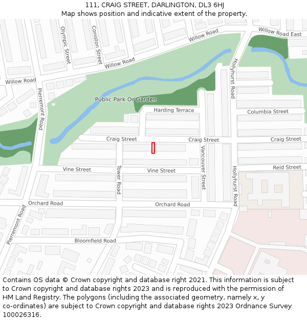 111, CRAIG STREET, DARLINGTON, DL3 6HJ: Location map and indicative extent of plot