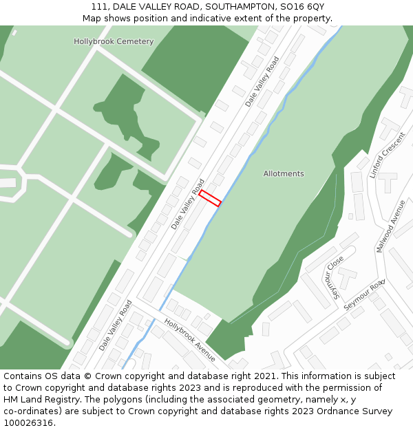 111, DALE VALLEY ROAD, SOUTHAMPTON, SO16 6QY: Location map and indicative extent of plot