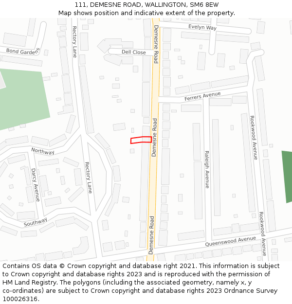 111, DEMESNE ROAD, WALLINGTON, SM6 8EW: Location map and indicative extent of plot