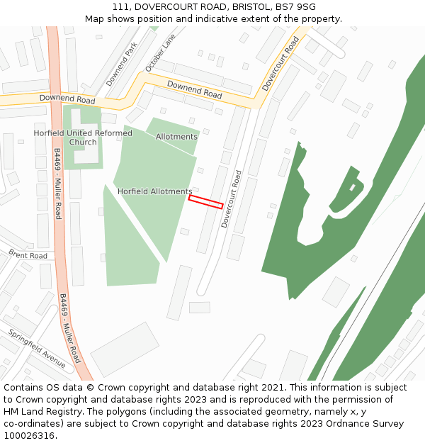 111, DOVERCOURT ROAD, BRISTOL, BS7 9SG: Location map and indicative extent of plot