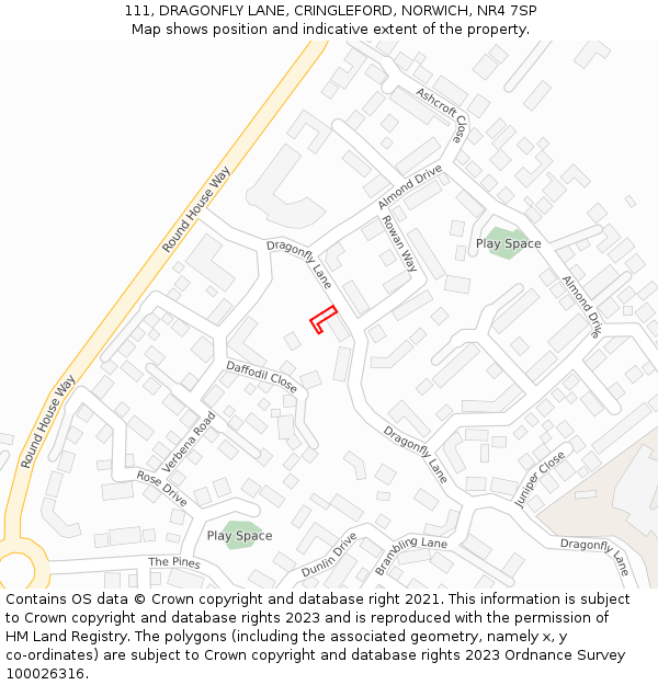111, DRAGONFLY LANE, CRINGLEFORD, NORWICH, NR4 7SP: Location map and indicative extent of plot