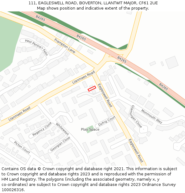 111, EAGLESWELL ROAD, BOVERTON, LLANTWIT MAJOR, CF61 2UE: Location map and indicative extent of plot