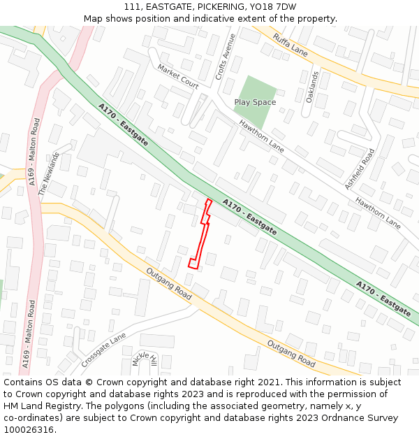 111, EASTGATE, PICKERING, YO18 7DW: Location map and indicative extent of plot