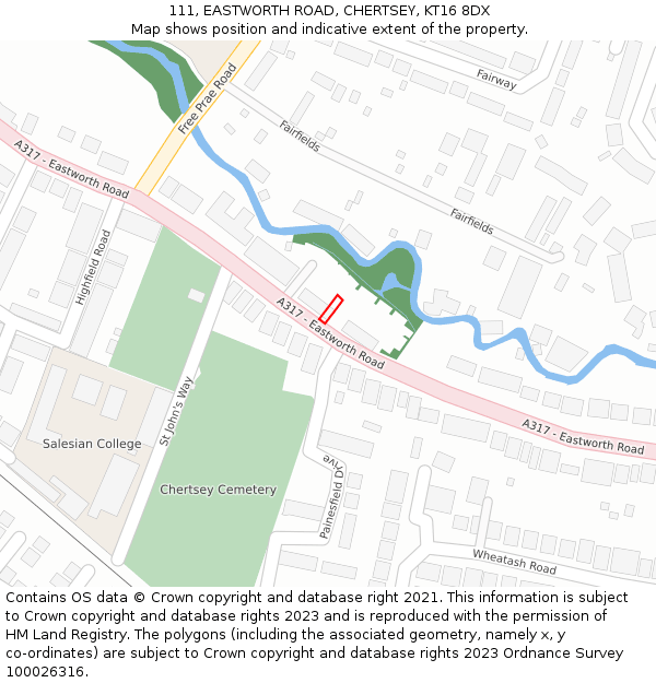 111, EASTWORTH ROAD, CHERTSEY, KT16 8DX: Location map and indicative extent of plot