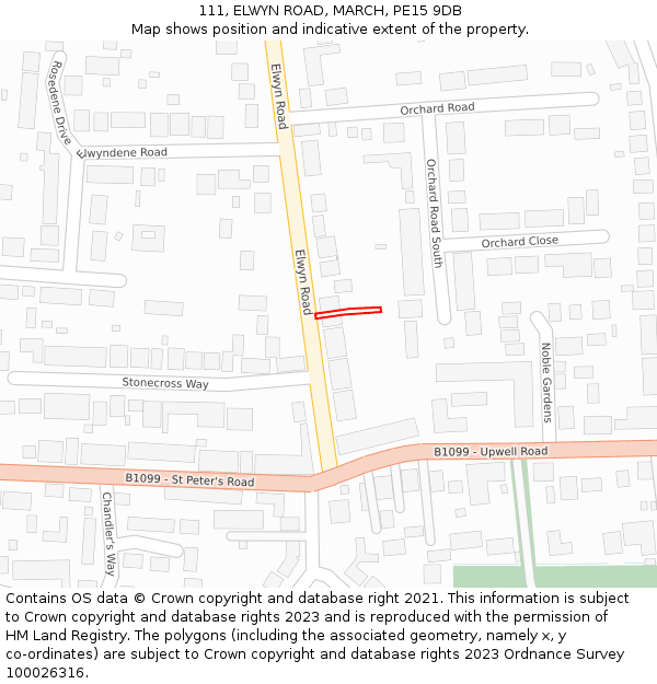 111, ELWYN ROAD, MARCH, PE15 9DB: Location map and indicative extent of plot